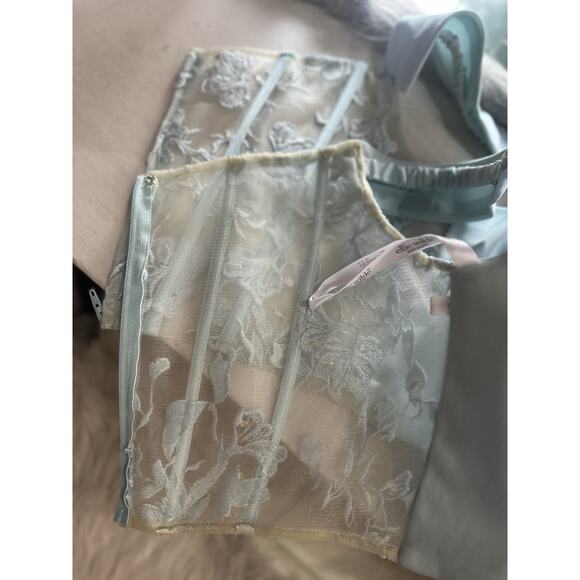 Ellie Wilde by Mon Cheri 2 pc Prom Dress Set Cropped Blue Lace Shimmer M - Picture 12 of 12